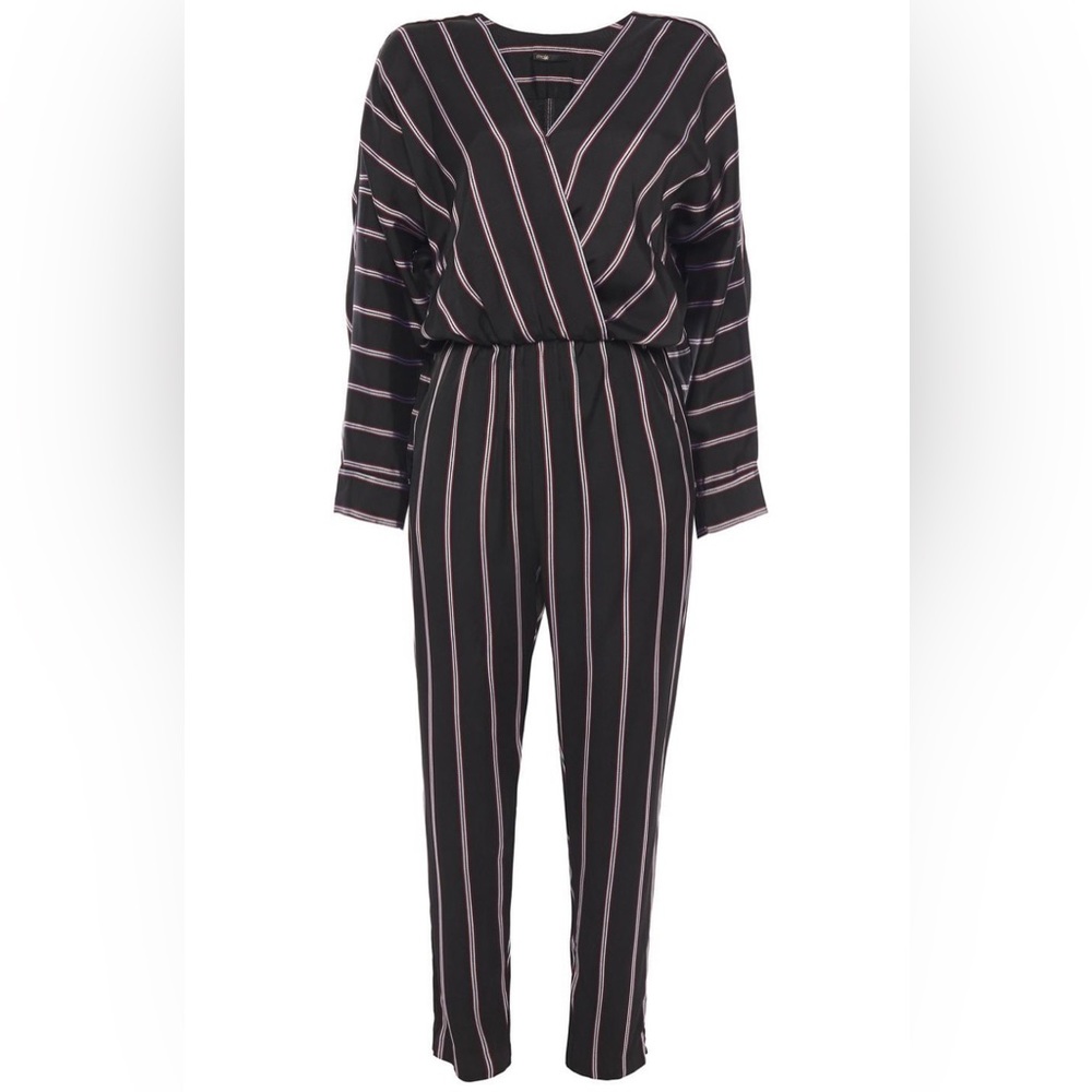 NWOT $415 Maje Pandomi Woven Striped Jumpsuit Sz M.